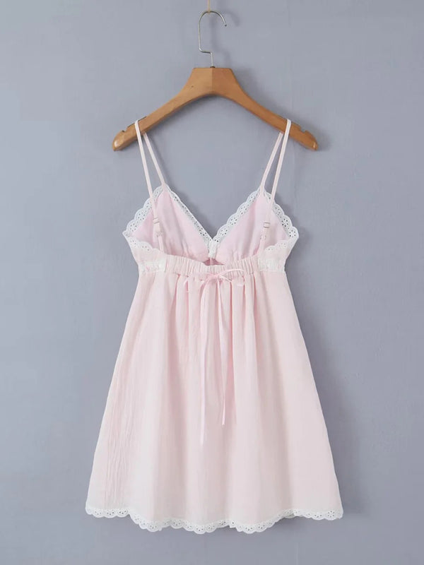 lace sexy lace sweet and pure French V-neck suspender short dress