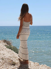 sexy knitted hollow long suspender dress
