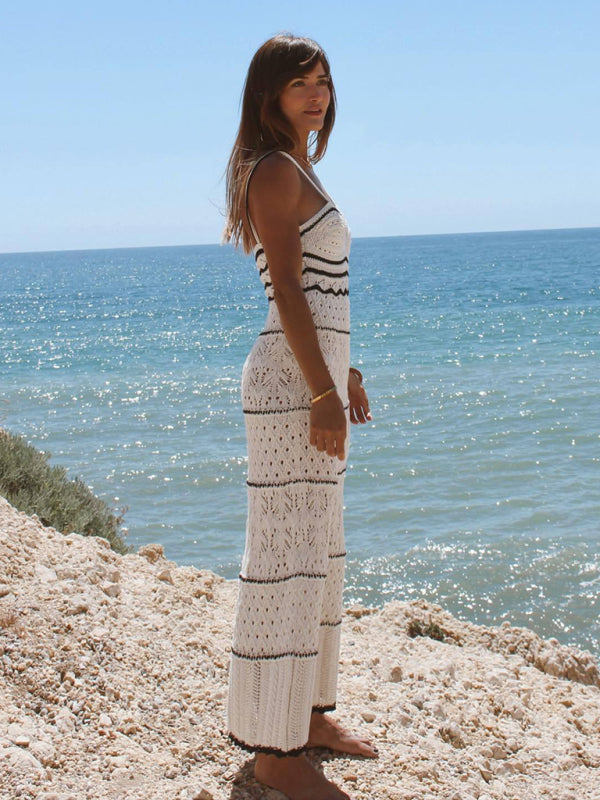 sexy knitted hollow long suspender dress