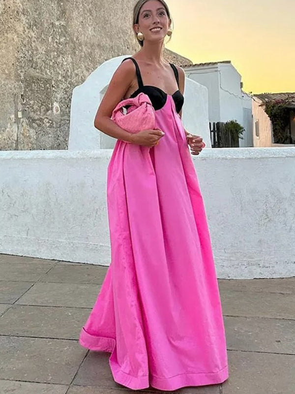 sexy spliced backless sleeveless suspender dress