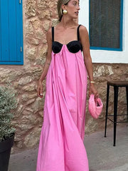 sexy spliced backless sleeveless suspender dress