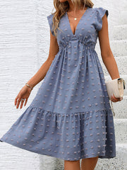 ruffle sleeve loose jacquard dress