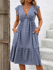 ruffle sleeve loose jacquard dress