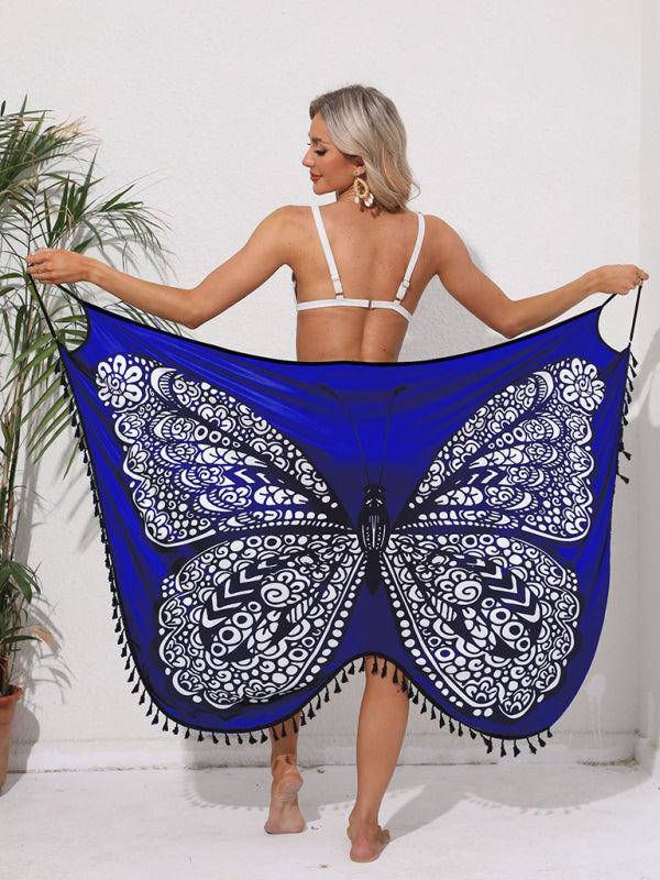 holiday style butterfly print suspender dress strappy backless beach skirt