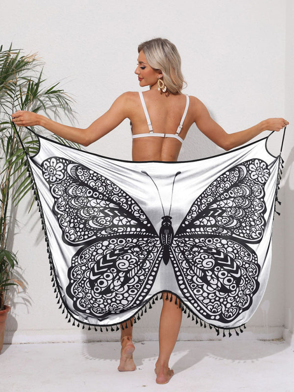 holiday style butterfly print suspender dress strappy backless beach skirt