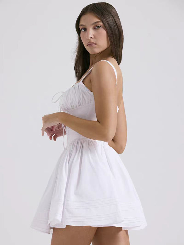 sexy and elegant floral print suspender waist dress