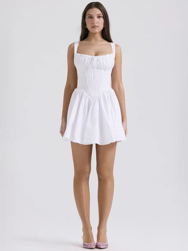 sexy and elegant floral print suspender waist dress