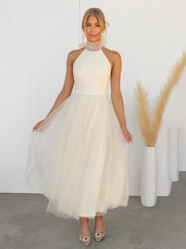 style halter neck mesh turtleneck dress