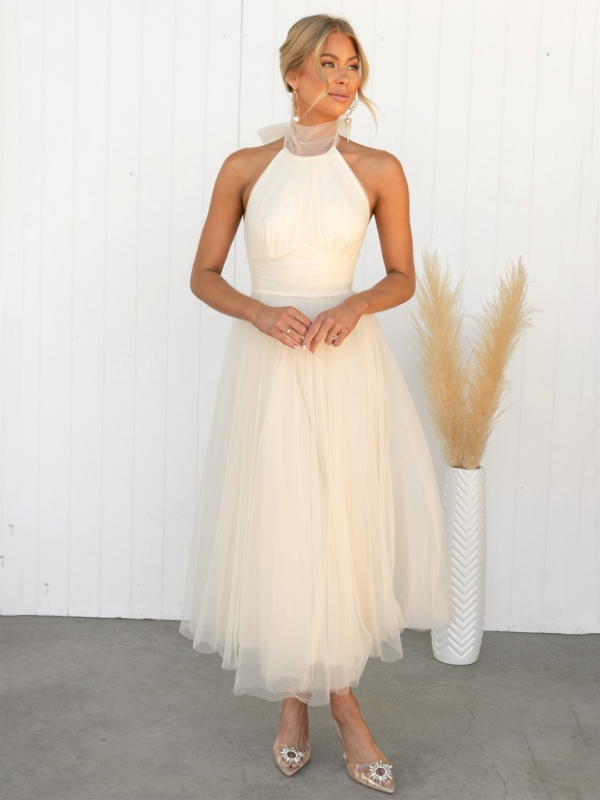 style halter neck mesh turtleneck dress