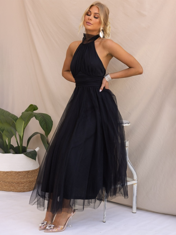 style halter neck mesh turtleneck dress