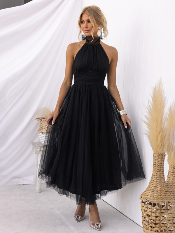 style halter neck mesh turtleneck dress