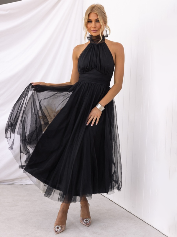 style halter neck mesh turtleneck dress