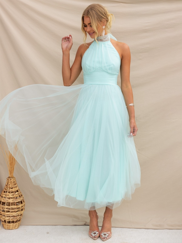 style halter neck mesh turtleneck dress