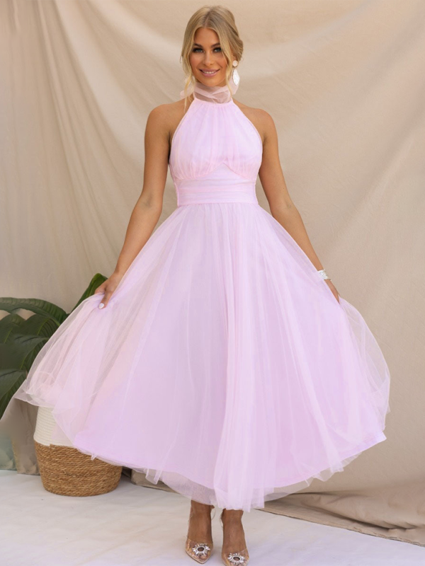 style halter neck mesh turtleneck dress