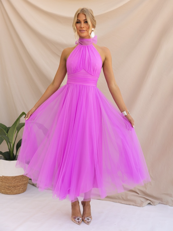 style halter neck mesh turtleneck dress