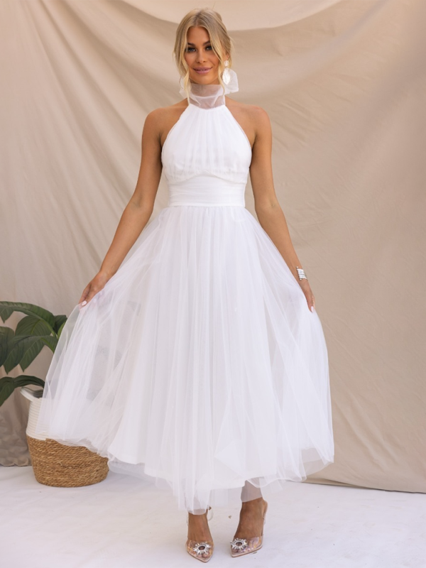 style halter neck mesh turtleneck dress