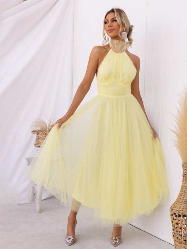 style halter neck mesh turtleneck dress