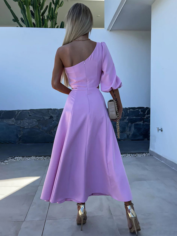 casual party slanted shoulder slit double layer dress