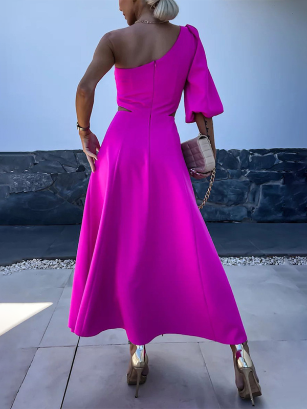 casual party slanted shoulder slit double layer dress