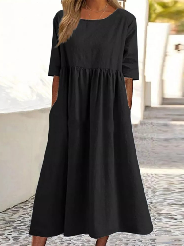 round neck 5-quarter sleeves large size casual loose long solid color dress