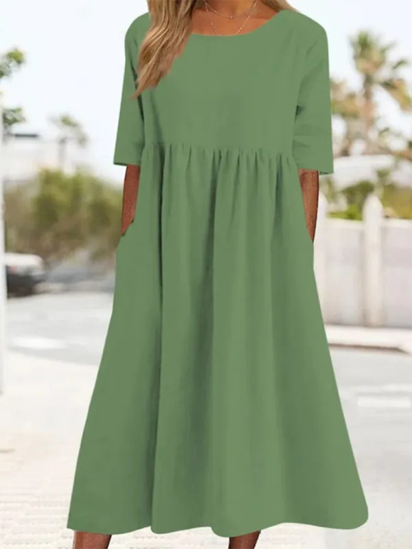 round neck 5-quarter sleeves large size casual loose long solid color dress