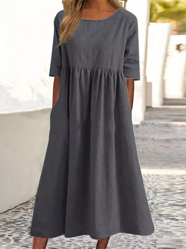 round neck 5-quarter sleeves large size casual loose long solid color dress