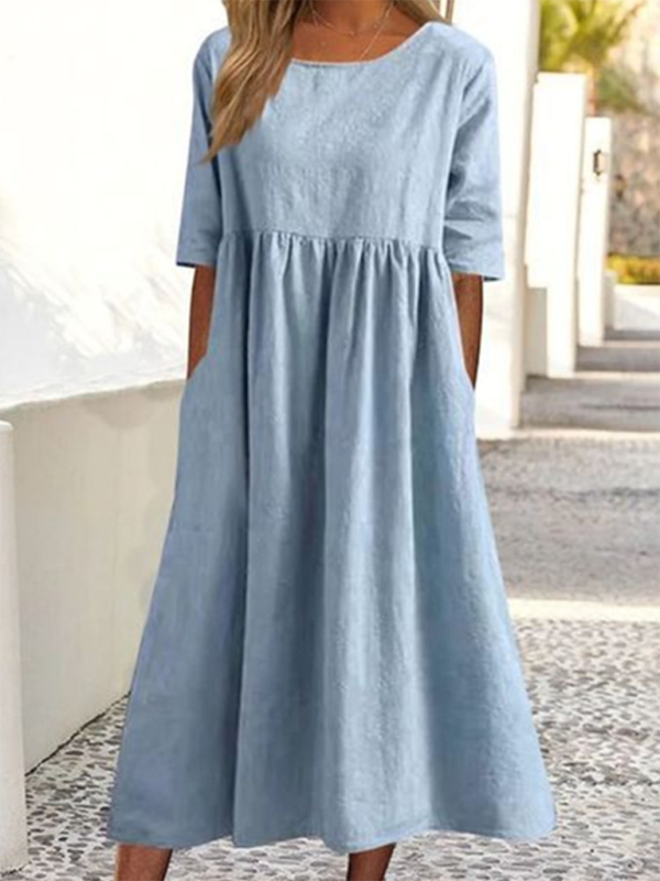 round neck 5-quarter sleeves large size casual loose long solid color dress