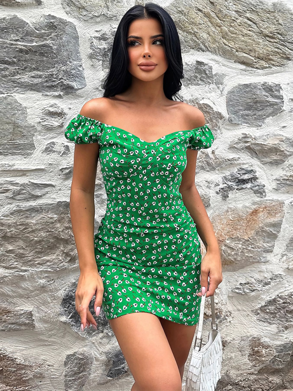 style versatile slim fit short V-neck floral dress