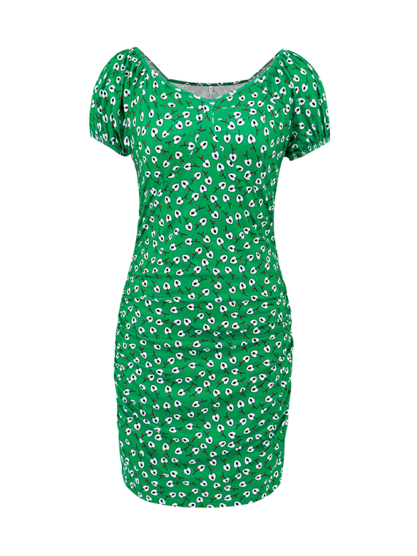 style versatile slim fit short V-neck floral dress