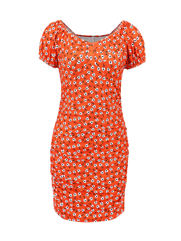 style versatile slim fit short V-neck floral dress