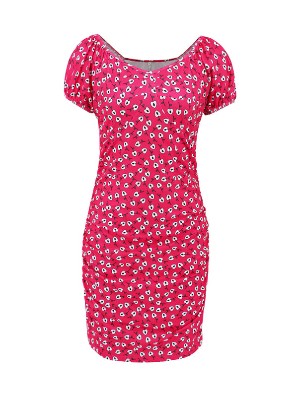style versatile slim fit short V-neck floral dress