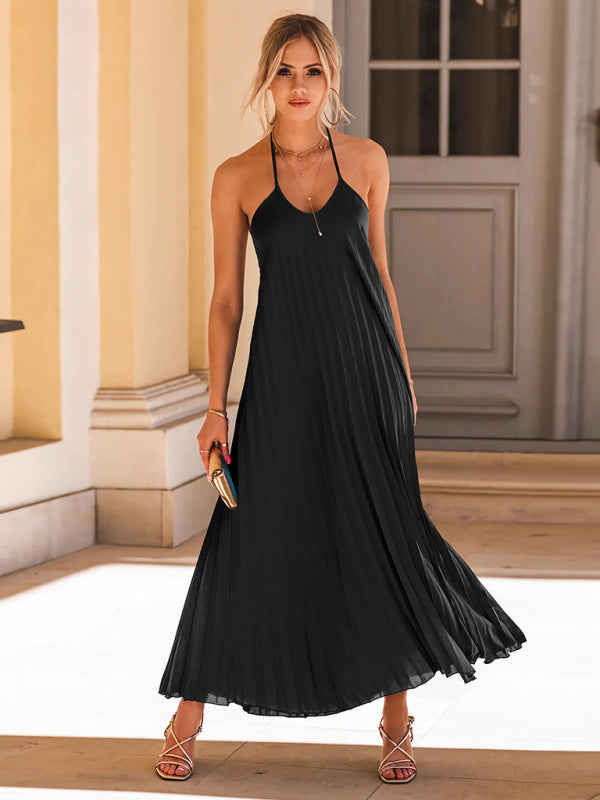 A-hem pleated beach vacation long dress