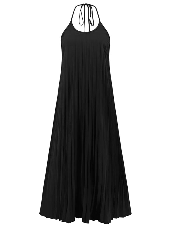 A-hem pleated beach vacation long dress