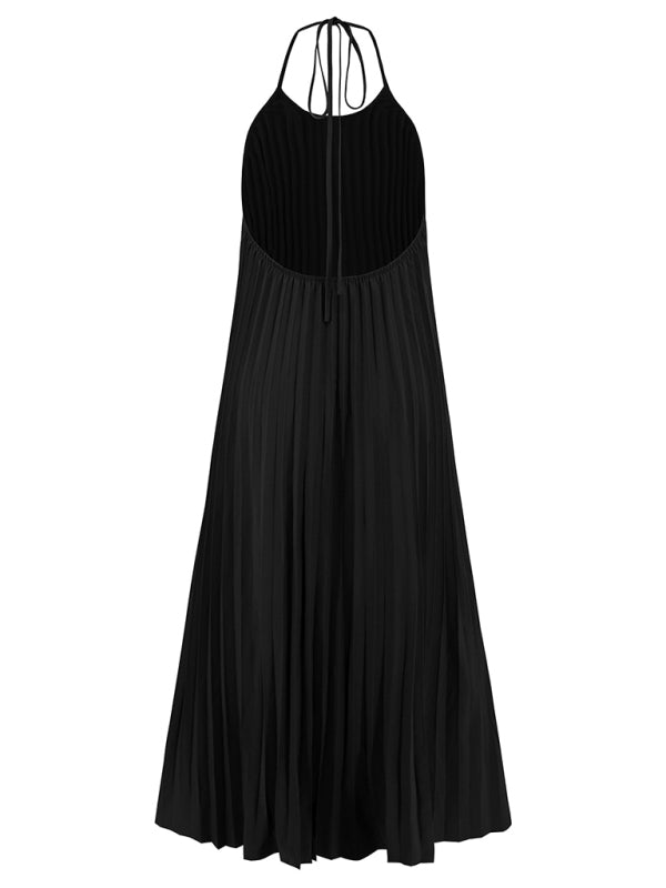 A-hem pleated beach vacation long dress