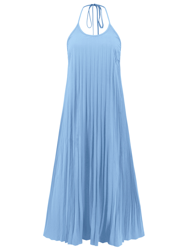 A-hem pleated beach vacation long dress