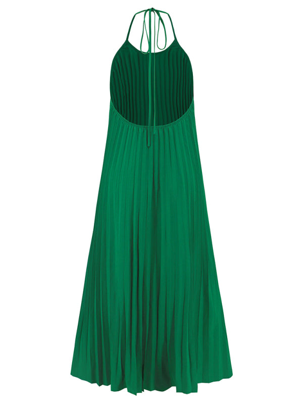 A-hem pleated beach vacation long dress