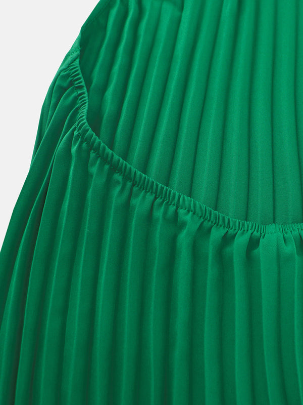 A-hem pleated beach vacation long dress