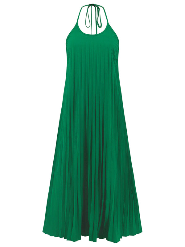 A-hem pleated beach vacation long dress