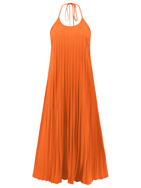 A-hem pleated beach vacation long dress