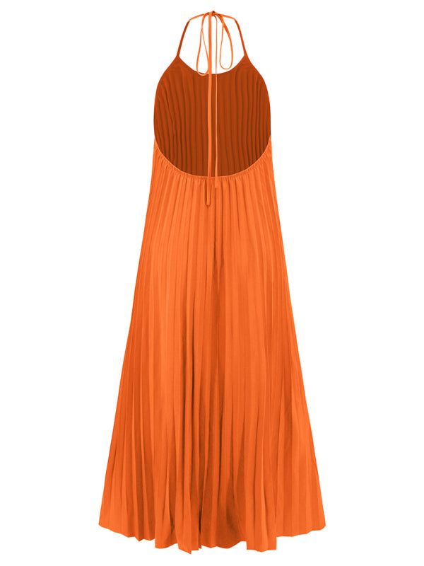 A-hem pleated beach vacation long dress