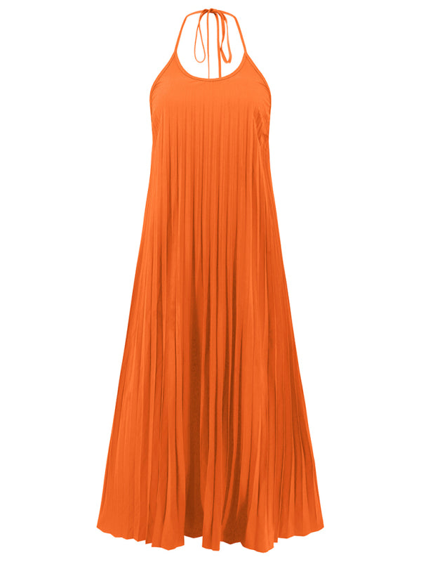 A-hem pleated beach vacation long dress