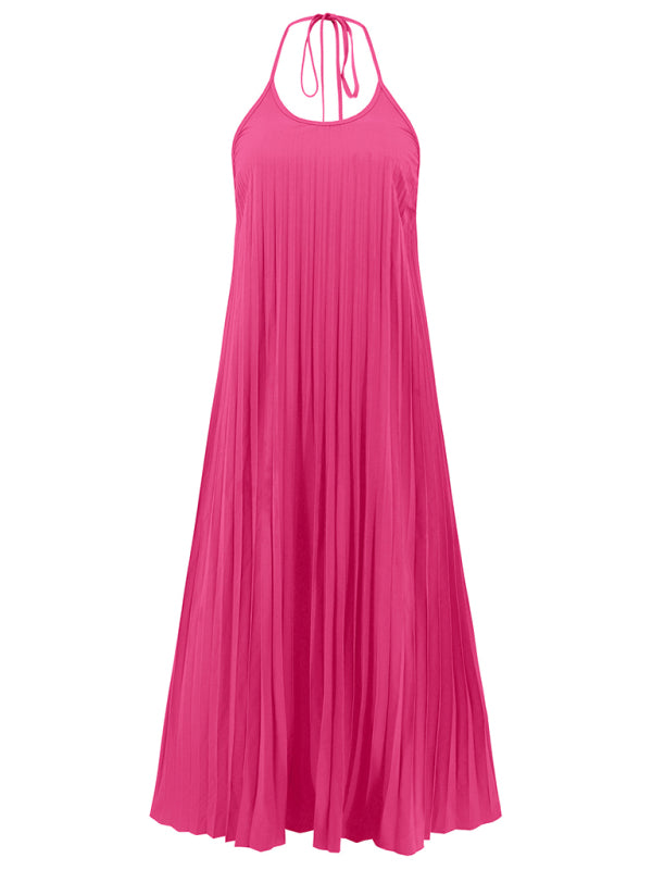 A-hem pleated beach vacation long dress