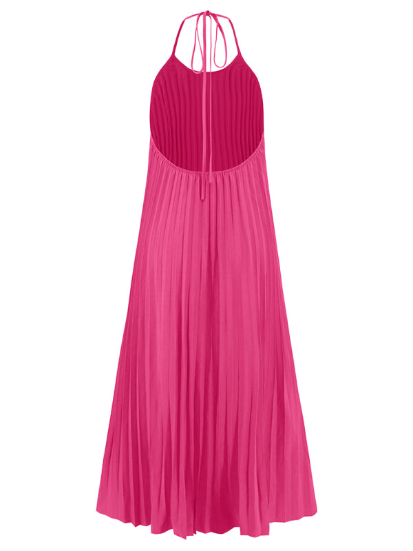 A-hem pleated beach vacation long dress