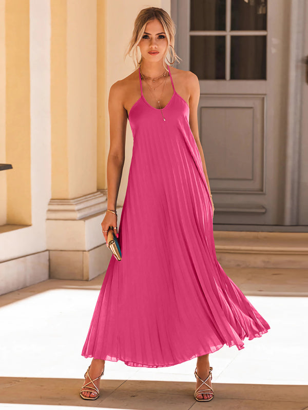 A-hem pleated beach vacation long dress