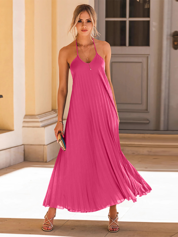 A-hem pleated beach vacation long dress