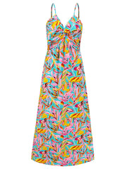 style suspender v-neck printed elegant A-line long dress
