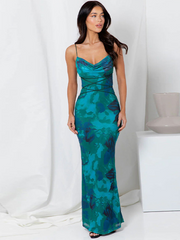 sexy backless strappy slim printed suspender dress