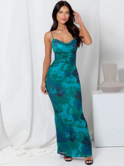sexy backless strappy slim printed suspender dress