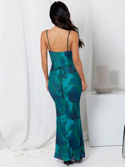 sexy backless strappy slim printed suspender dress