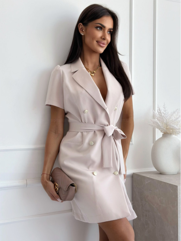 sweet suit collar double-breasted solid color dress